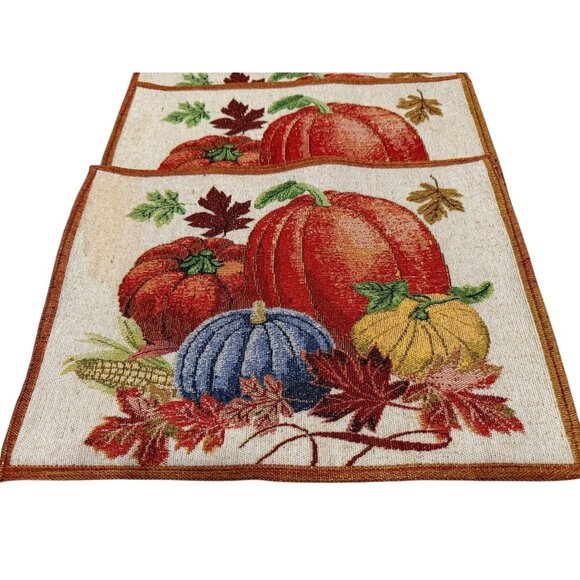 Autumn Fall Harvest Pumpkin Tapestry Placemats Set of 4 Made in India 12" x 18" - Picture 2 of 7